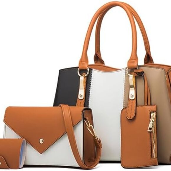 Fashionable Synthetic Leather 4-Piece Handbag Set - Stylish & Practical - Picture 1 of 6